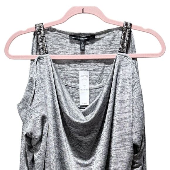 NWT WHBM Marled Gray Cold Shoulder Dolman Blouson Dress gray beaded Small - Picture 5 of 12